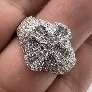 new 925 sterling silver rhodium plated CZ Cross Ring Size 12